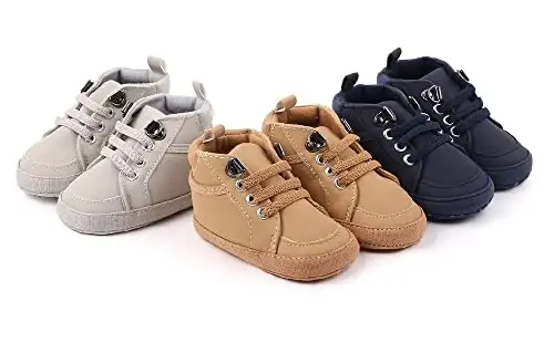 Sekantrol Baby Boys Girls First Walker Crib Newborn Shoes, Soft Rubber Sole Infant Sneakers Fashion High-Top Non-Slip Toddler Dress Moccasins Shoes - 6