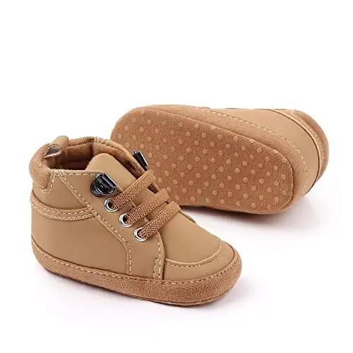 Sekantrol Baby Boys Girls First Walker Crib Newborn Shoes, Soft Rubber Sole Infant Sneakers Fashion High-Top Non-Slip Toddler Dress Moccasins Shoes - 3
