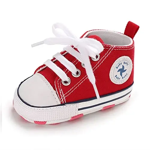 Sekantrol Unisex Baby Girls Boys Shoes Infant Soft Sole Canvas Newborn First Walkers High Top Anti-Slip Sneakers - 5