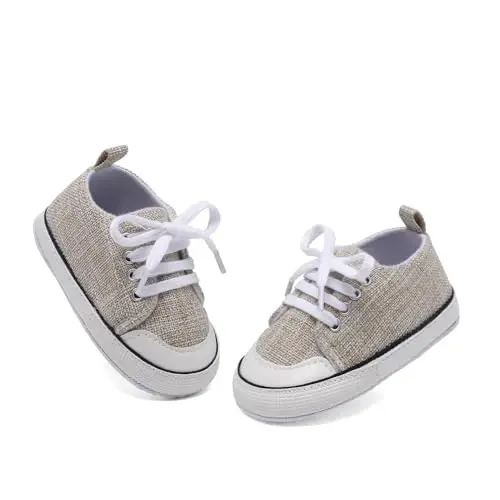 Sekantrol Unisex Baby Girls Boys Shoes Infant Soft Sole Canvas Newborn First Walkers High Top Anti-Slip Sneakers - 6