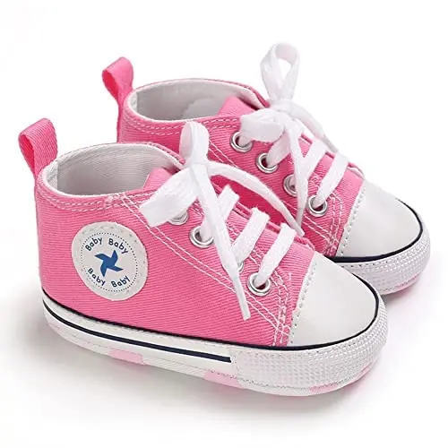 Sekantrol Unisex Baby Girls Boys Shoes Infant Soft Sole Canvas Newborn First Walkers High Top Anti-Slip Sneakers - 3