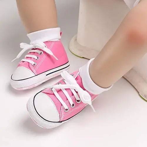 Sekantrol Unisex Baby Girls Boys Shoes Infant Soft Sole Canvas Newborn First Walkers High Top Anti-Slip Sneakers 