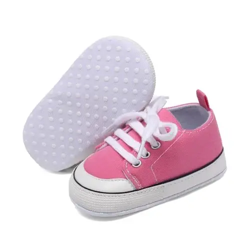 Sekantrol Unisex Baby Girls Boys Shoes Infant Soft Sole Canvas Newborn First Walkers High Top Anti-Slip Sneakers - 1