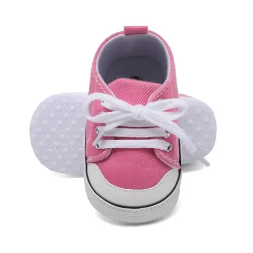 Sekantrol Unisex Baby Girls Boys Shoes Infant Soft Sole Canvas Newborn First Walkers High Top Anti-Slip Sneakers - 6