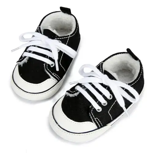 Sekantrol Unisex Baby Girls Boys Shoes Infant Soft Sole Canvas Newborn First Walkers High Top Anti-Slip Sneakers - 5