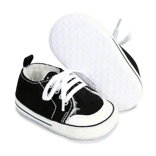 Sekantrol Unisex Baby Girls Boys Shoes Infant Soft Sole Canvas Newborn First Walkers High Top Anti-Slip Sneakers - 1