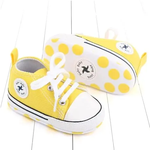 Sekantrol Unisex Baby Girls Boys Shoes Infant Soft Sole Canvas Newborn First Walkers High Top Anti-Slip Sneakers - 2