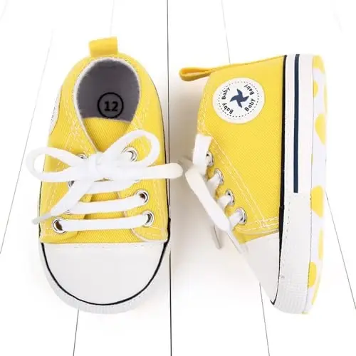 Sekantrol Unisex Baby Girls Boys Shoes Infant Soft Sole Canvas Newborn First Walkers High Top Anti-Slip Sneakers - 5