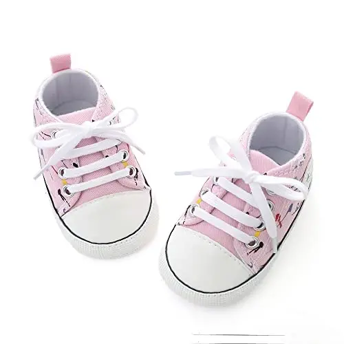 Sekantrol Unisex Baby Girls Boys Shoes Infant Soft Sole Canvas Newborn First Walkers High Top Anti-Slip Sneakers - 3