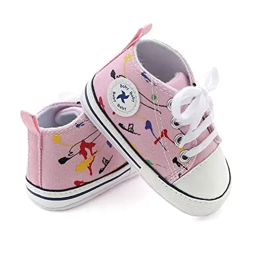 Sekantrol Unisex Baby Girls Boys Shoes Infant Soft Sole Canvas Newborn First Walkers High Top Anti-Slip Sneakers - 4