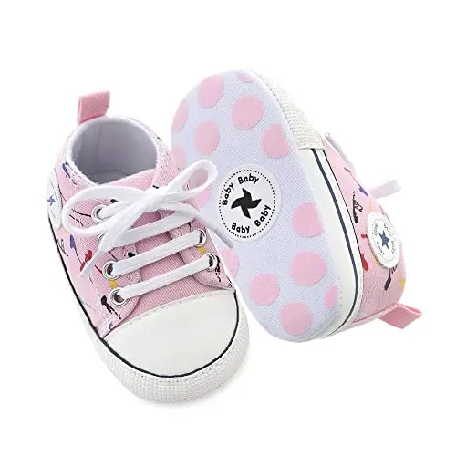 Sekantrol Unisex Baby Girls Boys Shoes Infant Soft Sole Canvas Newborn First Walkers High Top Anti-Slip Sneakers - 5