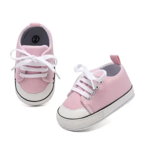 Sekantrol Unisex Baby Girls Boys Shoes Infant Soft Sole Canvas Newborn First Walkers High Top Anti-Slip Sneakers - 7