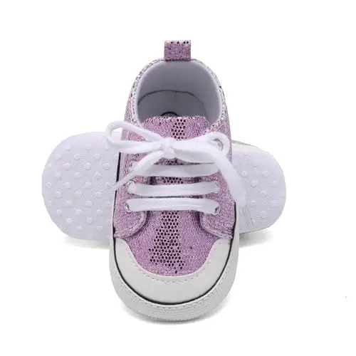 Sekantrol Unisex Baby Girls Boys Shoes Infant Soft Sole Canvas Newborn First Walkers High Top Anti-Slip Sneakers - 5