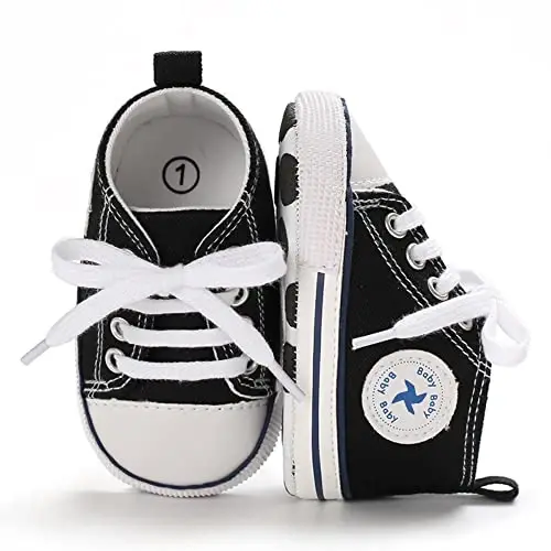 Sekantrol Unisex Baby Girls Boys Shoes Infant Soft Sole Canvas Newborn First Walkers High Top Anti-Slip Sneakers - 2