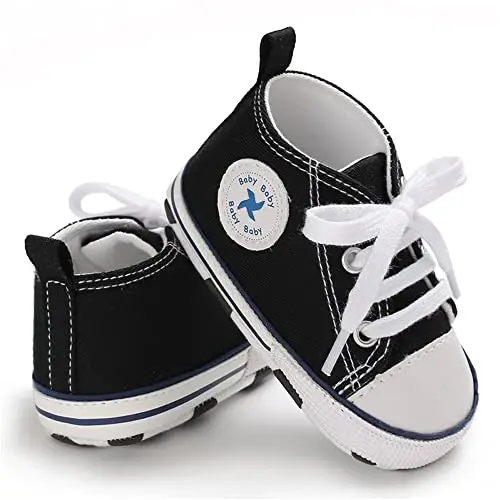 Sekantrol Unisex Baby Girls Boys Shoes Infant Soft Sole Canvas Newborn First Walkers High Top Anti-Slip Sneakers - 4