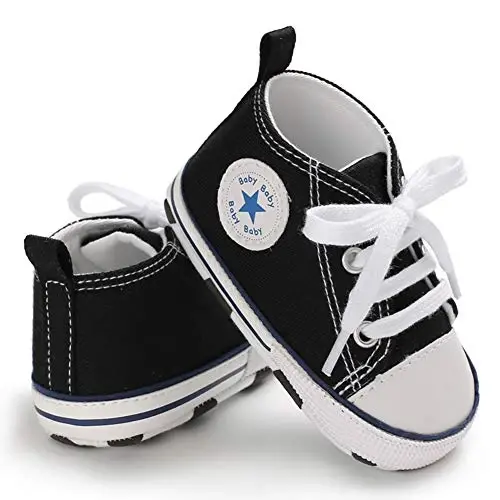 Sekantrol Unisex Baby Girls Boys Shoes Infant Soft Sole Canvas Newborn First Walkers High Top Anti-Slip Sneakers - 3