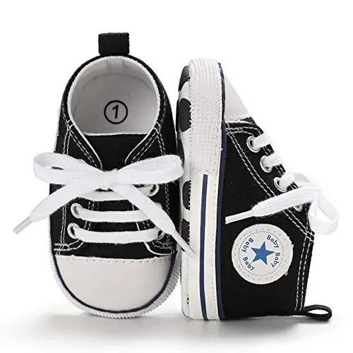 Sekantrol Unisex Baby Girls Boys Shoes Infant Soft Sole Canvas Newborn First Walkers High Top Anti-Slip Sneakers - 4