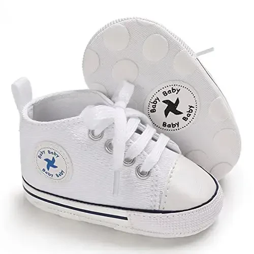 Sekantrol Unisex Baby Girls Boys Shoes Infant Soft Sole Canvas Newborn First Walkers High Top Anti-Slip Sneakers - 1