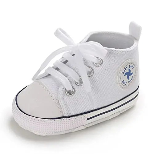 Sekantrol Unisex Baby Girls Boys Shoes Infant Soft Sole Canvas Newborn First Walkers High Top Anti-Slip Sneakers - 5