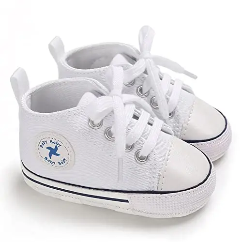 Sekantrol Unisex Baby Girls Boys Shoes Infant Soft Sole Canvas Newborn First Walkers High Top Anti-Slip Sneakers - 2