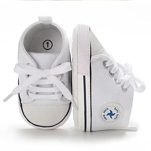 Sekantrol Unisex Baby Girls Boys Shoes Infant Soft Sole Canvas Newborn First Walkers High Top Anti-Slip Sneakers - 3