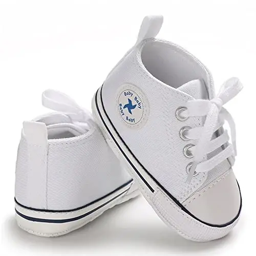 Sekantrol Unisex Baby Girls Boys Shoes Infant Soft Sole Canvas Newborn First Walkers High Top Anti-Slip Sneakers - 4