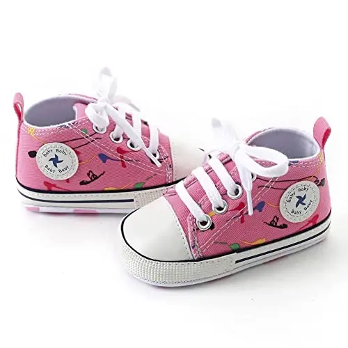 Sekantrol Unisex Baby Girls Boys Shoes Infant Soft Sole Canvas Newborn First Walkers High Top Anti-Slip Sneakers - 2
