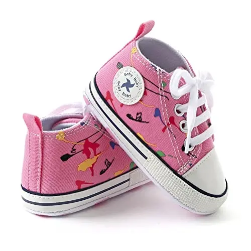 Sekantrol Unisex Baby Girls Boys Shoes Infant Soft Sole Canvas Newborn First Walkers High Top Anti-Slip Sneakers - 5