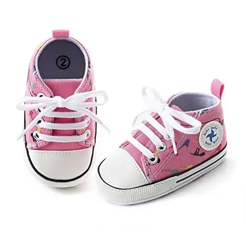 Sekantrol Unisex Baby Girls Boys Shoes Infant Soft Sole Canvas Newborn First Walkers High Top Anti-Slip Sneakers - 6