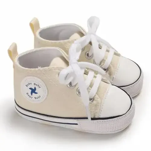 Sekantrol Unisex Baby Girls Boys Shoes Infant Soft Sole Canvas Newborn First Walkers High Top Anti-Slip Sneakers - 5