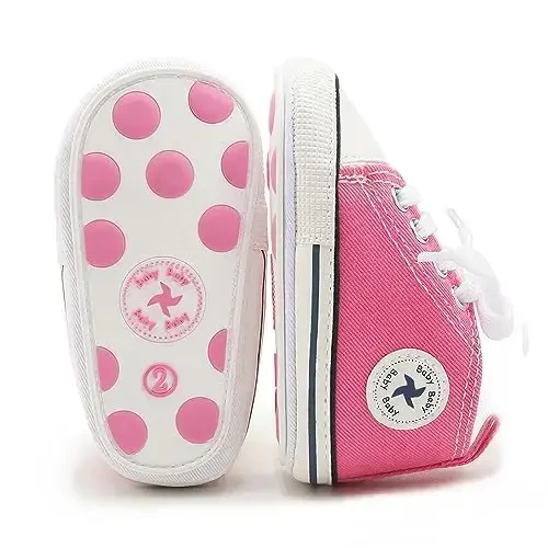 Sekantrol Unisex Baby Girls Boys Shoes Infant Soft Sole Canvas Newborn First Walkers High Top Anti-Slip Sneakers - 2