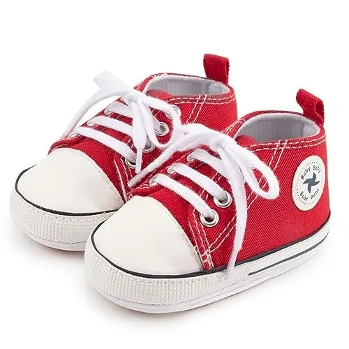 Sekantrol Unisex Baby Girls Boys Shoes Infant Soft Sole Canvas Newborn First Walkers High Top Anti-Slip Sneakers - 4