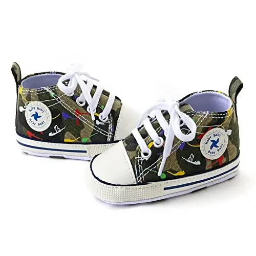 Sekantrol Unisex Baby Girls Boys Shoes Infant Soft Sole Canvas Newborn First Walkers High Top Anti-Slip Sneakers - 2