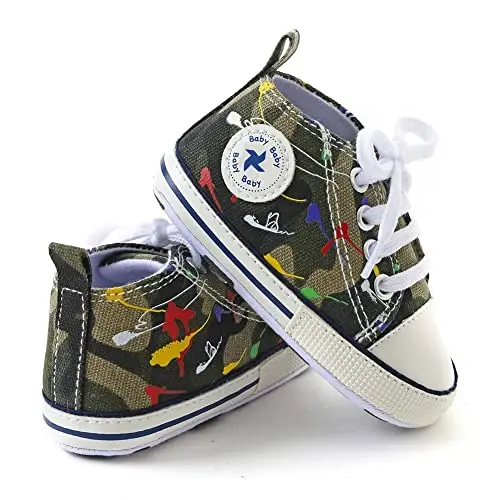 Sekantrol Unisex Baby Girls Boys Shoes Infant Soft Sole Canvas Newborn First Walkers High Top Anti-Slip Sneakers - 5