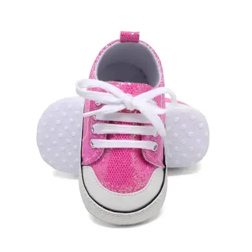 Sekantrol Unisex Baby Girls Boys Shoes Infant Soft Sole Canvas Newborn First Walkers High Top Anti-Slip Sneakers - 4