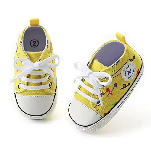 Sekantrol Unisex Baby Girls Boys Shoes Infant Soft Sole Canvas Newborn First Walkers High Top Anti-Slip Sneakers - 6