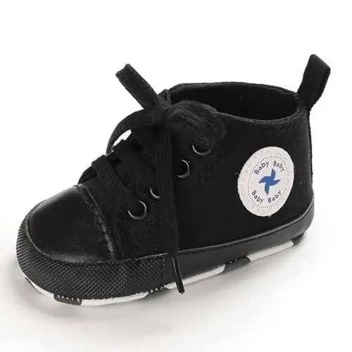 Sekantrol Unisex Baby Girls Boys Shoes Infant Soft Sole Canvas Newborn First Walkers High Top Anti-Slip Sneakers - 3