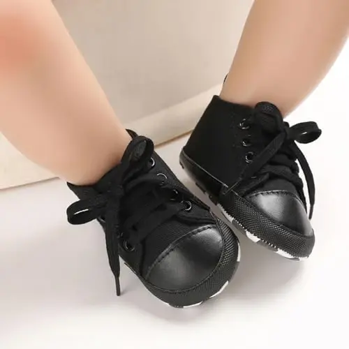 Sekantrol Unisex Baby Girls Boys Shoes Infant Soft Sole Canvas Newborn First Walkers High Top Anti-Slip Sneakers - 6