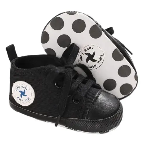 Sekantrol Unisex Baby Girls Boys Shoes Infant Soft Sole Canvas Newborn First Walkers High Top Anti-Slip Sneakers - 1