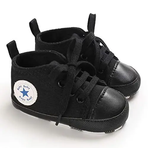 Sekantrol Unisex Baby Girls Boys Shoes Infant Soft Sole Canvas Newborn First Walkers High Top Anti-Slip Sneakers - 2