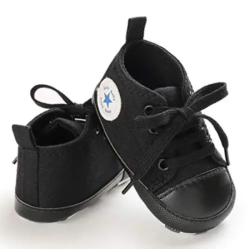 Sekantrol Unisex Baby Girls Boys Shoes Infant Soft Sole Canvas Newborn First Walkers High Top Anti-Slip Sneakers - 3