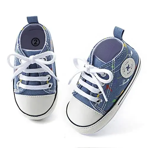 Sekantrol Unisex Baby Girls Boys Shoes Infant Soft Sole Canvas Newborn First Walkers High Top Anti-Slip Sneakers - 6