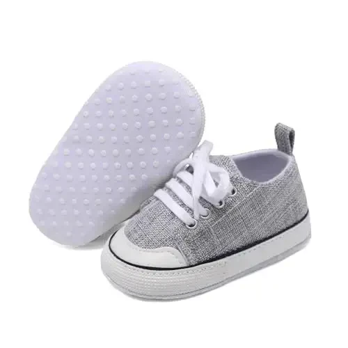 Sekantrol Unisex Baby Girls Boys Shoes Infant Soft Sole Canvas Newborn First Walkers High Top Anti-Slip Sneakers - 1