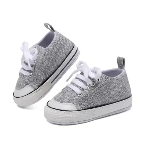 Sekantrol Unisex Baby Girls Boys Shoes Infant Soft Sole Canvas Newborn First Walkers High Top Anti-Slip Sneakers - 3