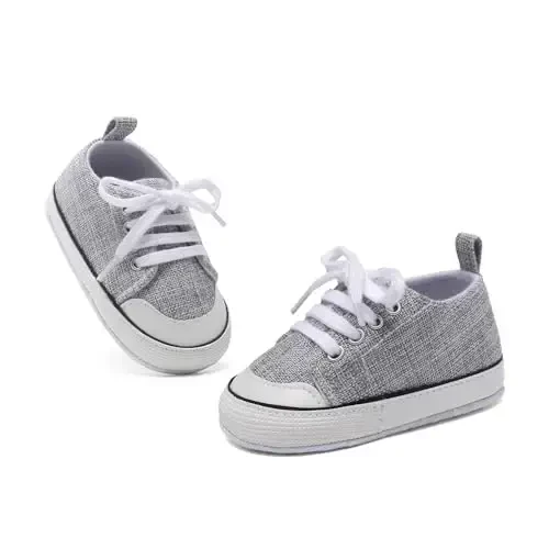 Sekantrol Unisex Baby Girls Boys Shoes Infant Soft Sole Canvas Newborn First Walkers High Top Anti-Slip Sneakers - 6