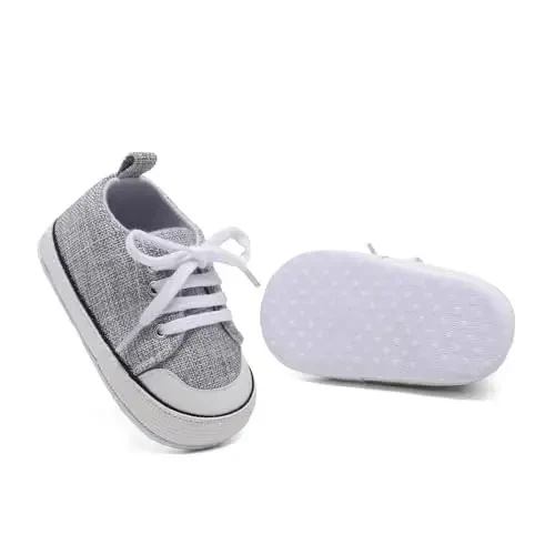 Sekantrol Unisex Baby Girls Boys Shoes Infant Soft Sole Canvas Newborn First Walkers High Top Anti-Slip Sneakers - 7