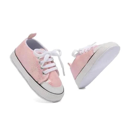 Sekantrol Unisex Baby Girls Boys Shoes Infant Soft Sole Canvas Newborn First Walkers High Top Anti-Slip Sneakers - 6