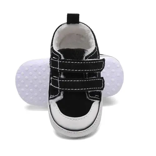 Sekantrol Unisex Baby Girls Boys Shoes Infant Soft Sole Canvas Newborn First Walkers High Top Anti-Slip Sneakers - 1