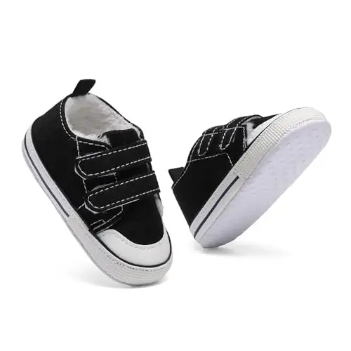 Sekantrol Unisex Baby Girls Boys Shoes Infant Soft Sole Canvas Newborn First Walkers High Top Anti-Slip Sneakers - 4