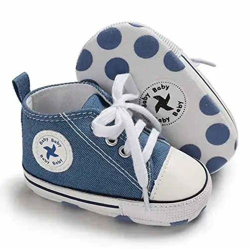 Sekantrol Unisex Baby Girls Boys Shoes Infant Soft Sole Canvas Newborn First Walkers High Top Anti-Slip Sneakers - 1